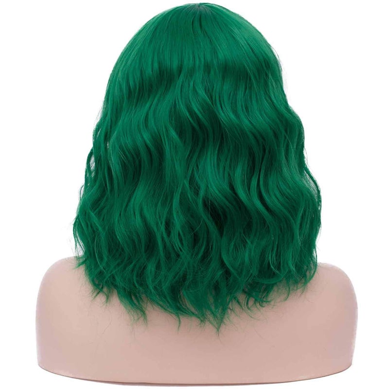 Mildiso Dark Green Wigs for Women Short Curly Wavy Bob Wig with Bangs Cute Synthetic Wig for Daily Party M073 - Image 2